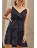 Delicate dress with an envelope neckline, black PR3200 - Online store - Boutique